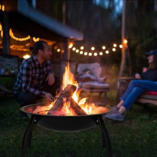 22 Inch Folding Iron Fire Pit Bowl, Portable Round Steel Wood Burning Brazier for Backyard, Decorative Firepit, Deck Safe FirePit, Fire Pit for Outside Backyard, Porch, Deck, Camping, BBQ