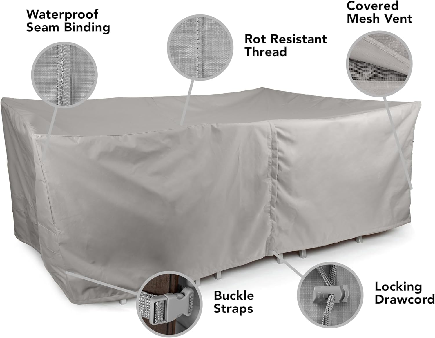 Covermates Ultima Rectangular Fire Pit Chair Set Cover – Waterproof Heavy-Duty Outdoor Protection with Ripstop Polyester, Mesh Air Vents & Secure Buckle Straps, Square 138W x 68D x 30H, Ripstop Grey