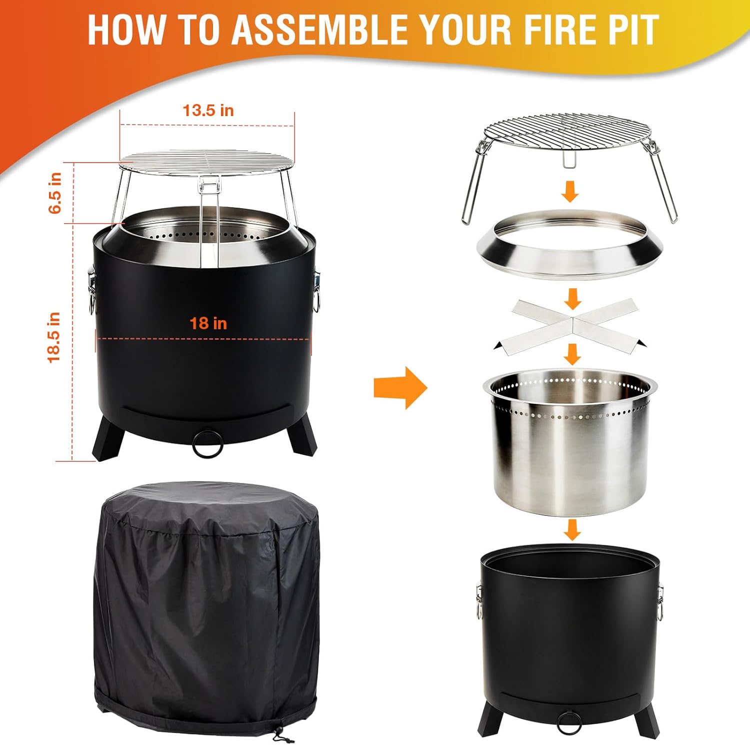 Smokeless Fire Pit Outdoor Portable Wood Burning Bonfire for Camping Gatherings Patio