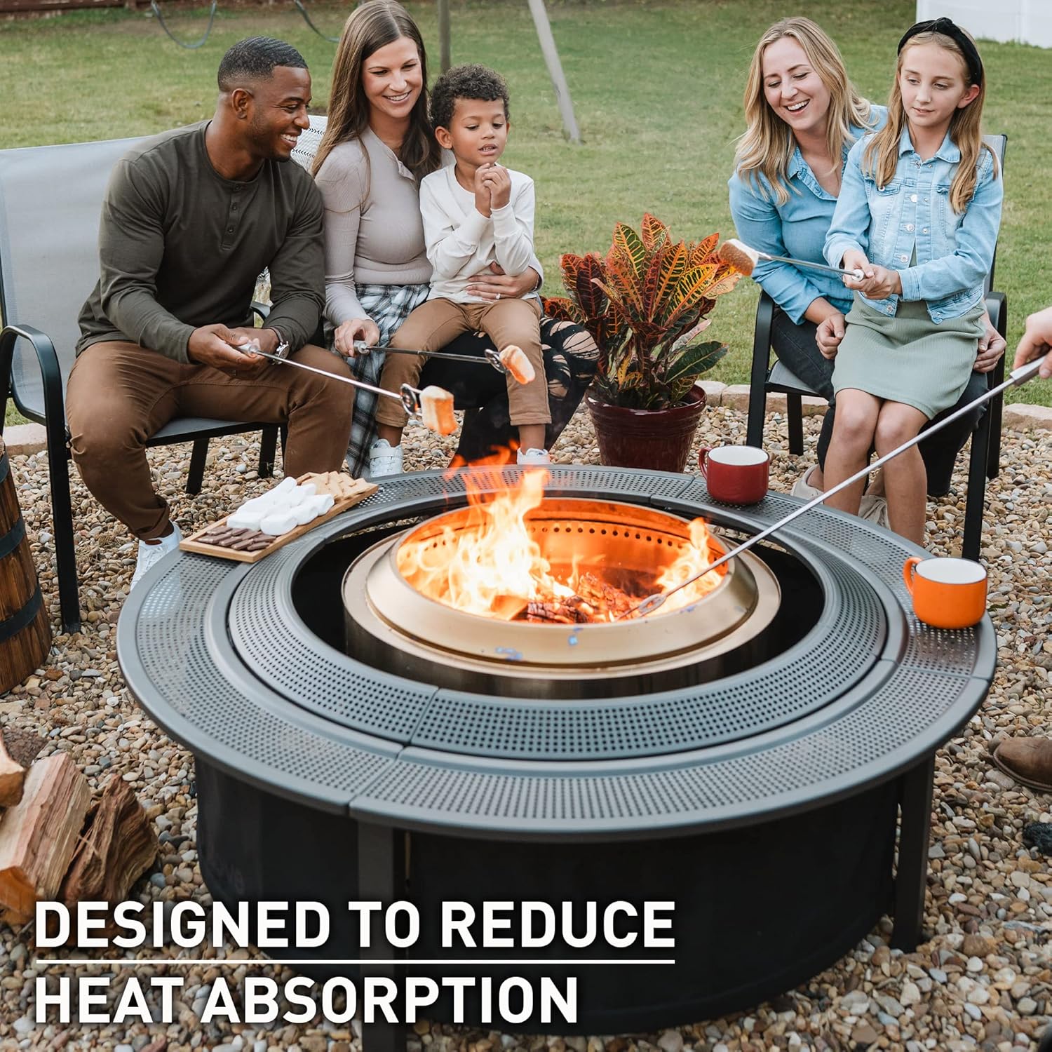 Solo Stove 52.6 Inch Fire Pit Surround Tabletop - Portable Protective Barrier for Wood Burning Fire Pits for Safety & Extra Space - Powder-Coated Steel and UV-Resistant Outdoor Fabric, Black