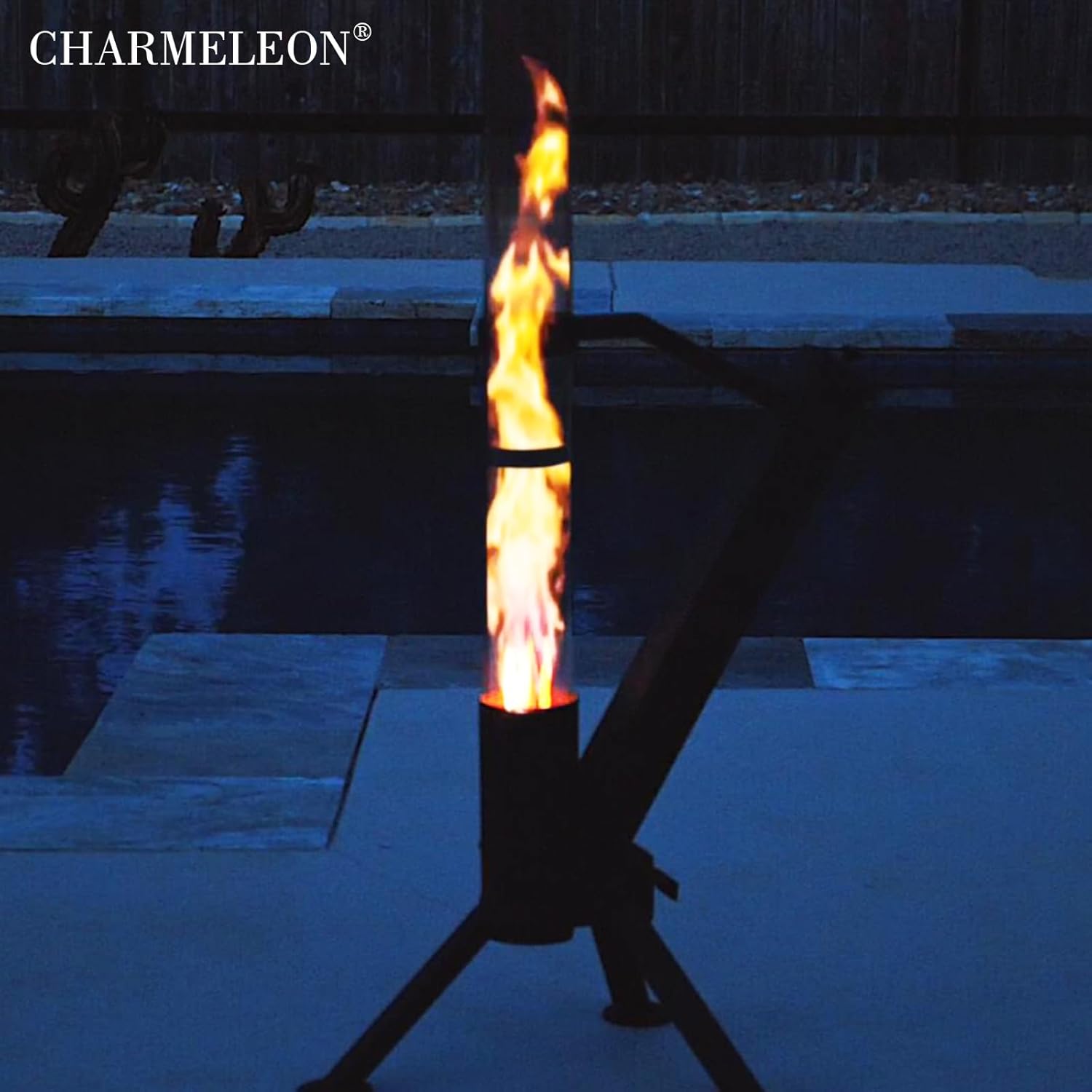 CHARMELEON Wood Pellet Fire Pits for Outside – Portable Wood Pellet Heater – Painted Stainless Steel Outdoor Fire Pit for Backyard – Patio Rocket Stove – Matte Black-S