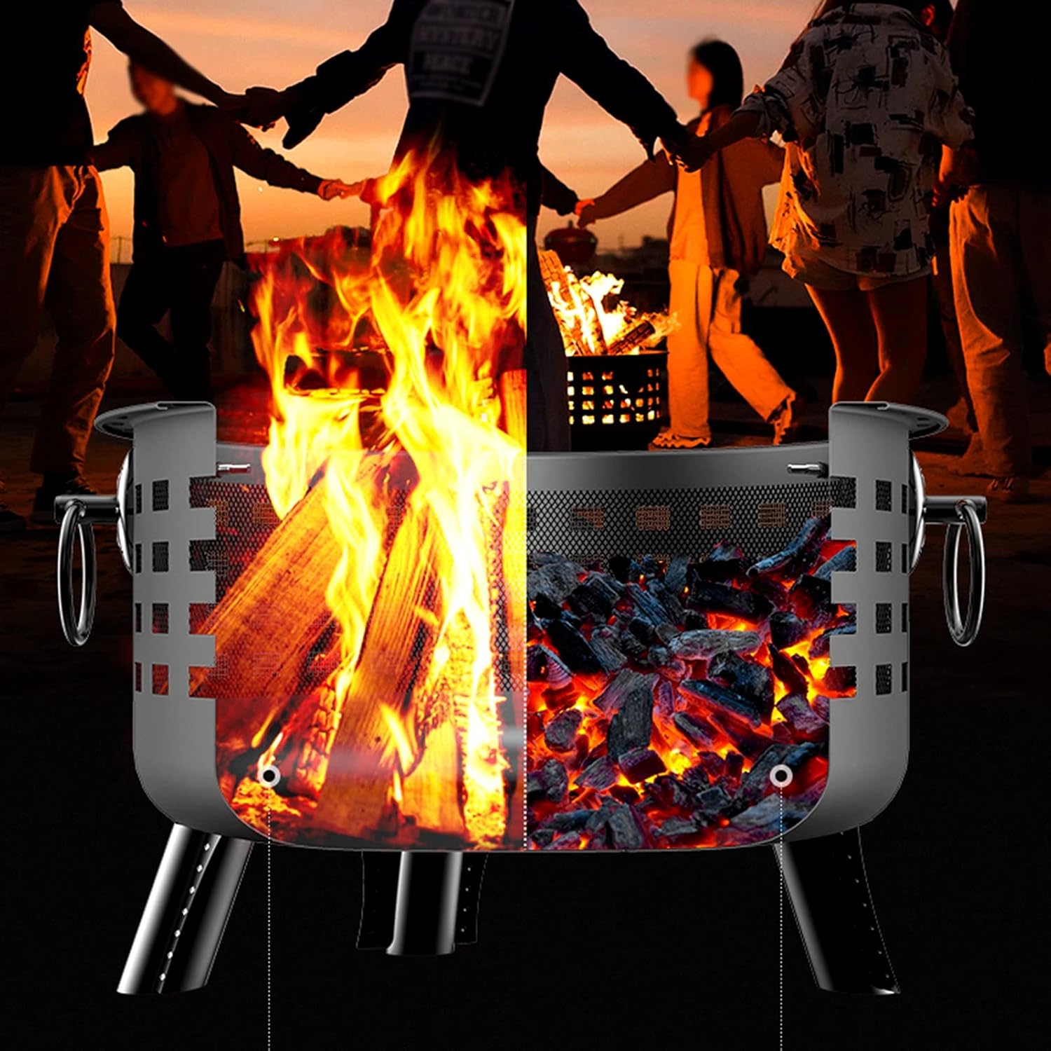 Firebowl Fire Pit Outdoor Heaters Wood Burning Backyard Patio Garden Fireplace with Grill Grate - Bonfire Barbecue in The Wild