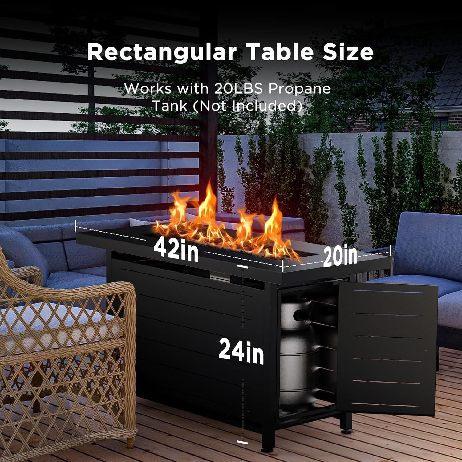 Ciays 42 Inch Gas Fire Pit Table, 60,000 BTU Propane Fire Pits for Outside with Steel Lid and Lava Rock, 2 in 1 Fire Pit Table Gatherings Parties on Patio Deck Garden, CSA-Listed, Black,CIFPT5B