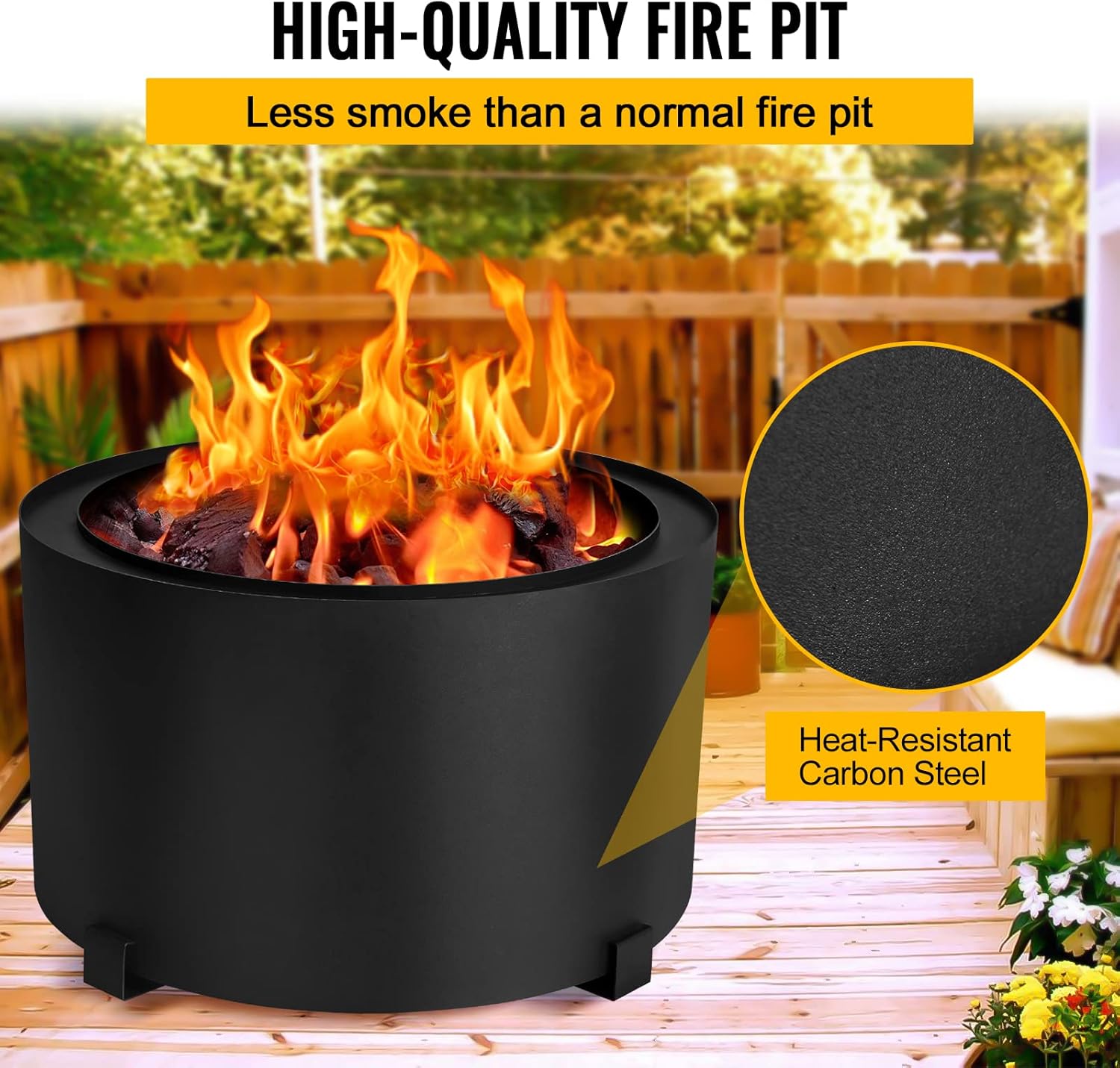 Smokeless Fire Pits Large 23.6 Inch Wood Burning Fire Pit Carbon Steel Stove Bonfire Fire Pit Portable Outdoor Fire Bowl for Picnic Camping Backyard Black