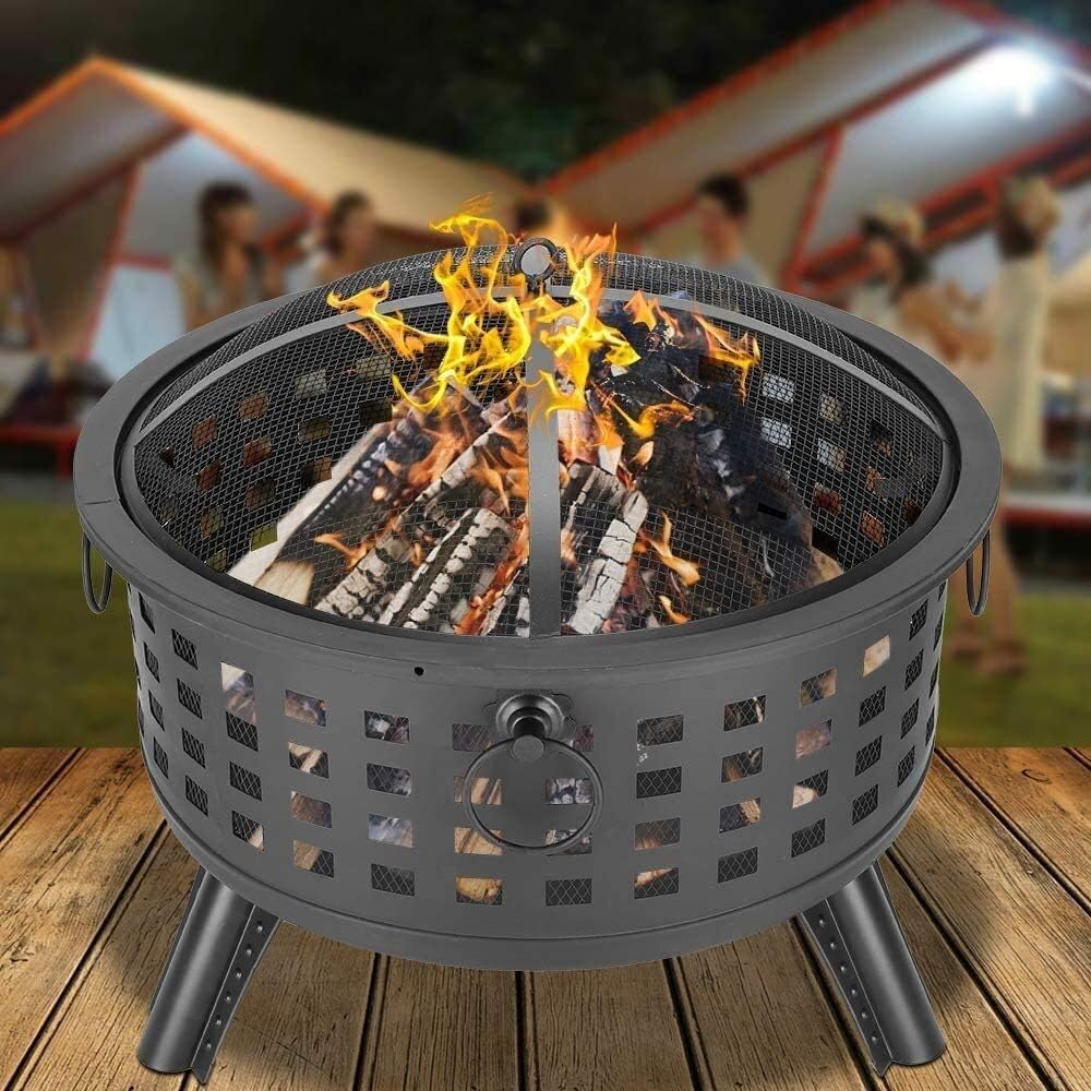Fire Pits Outdoor Wood Burning Metal Fire Pits Round Lattice Fire Bowl