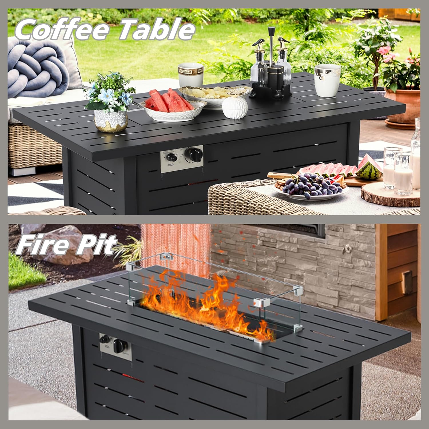 KIGOTY 43 Inch Propane Fire Pit, 50,000 BTU Steel Gas Fire Pit Table for Outside, 2 in 1 Fire Table for Outdoor, Outside Patio Deck and Garden, Black