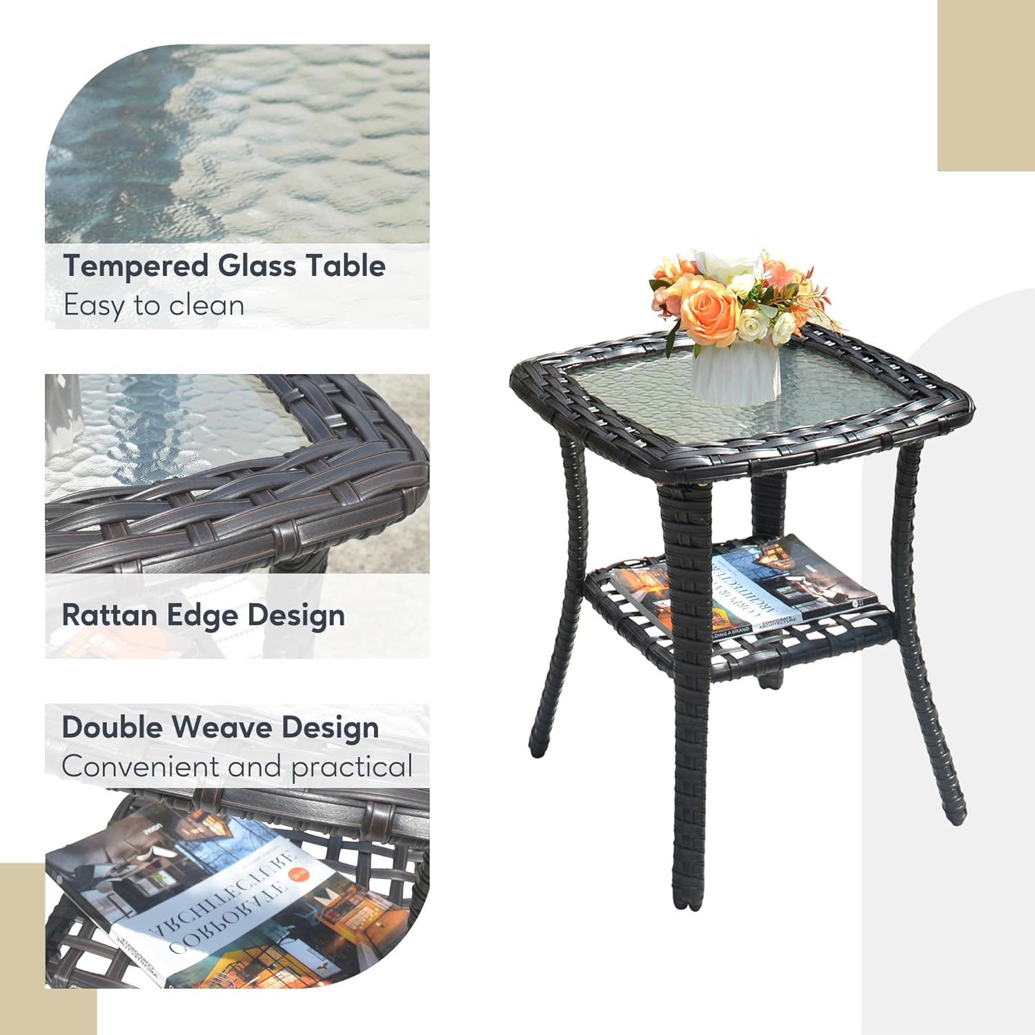 HOOOWOOO Patio Outdoor Furniture Set with Propane Fire Pit Table Swivel Chair,9 Piece Modern Wicker Couch Sofa, Outside Summer Conversation Seating Ottoman Set(Beige Tan)