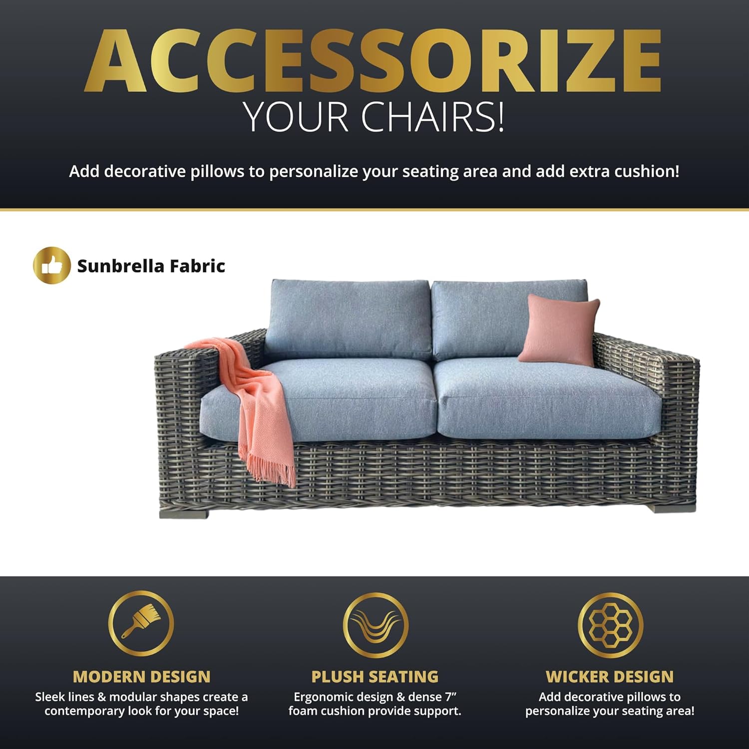 Mazatzal 4 Piece Outdoor Patio Furniture Set with 42 Inch Grey Propane Fire Pit, Wicker Rattan Outdoor Loveseat and Stationary Chairs, Aluminum Frame, Includes Fire Glass & Wind Guard