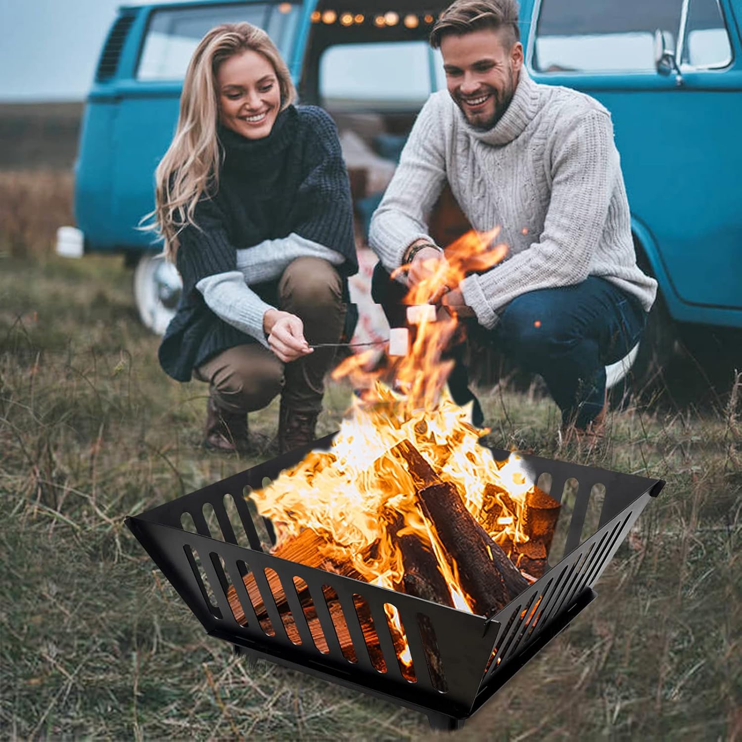 Fire Pit 25 Inch Outdoor Outside Wood Burning Portable Firepit Log Stove Fireplace for BBQ Camping Campfire Bonfire Backyard Garden Picnic Patio with Carrying Bag