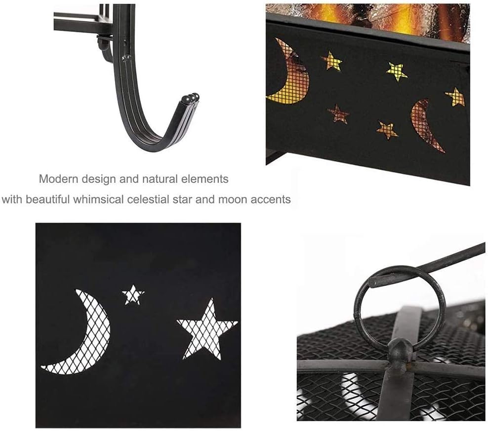 Fire Pit Outdoor Wood Burning Firepit, 20 Inch BBQ Bonfire Firepits, with Spark Screen Fireplace Poker Fire Bowl