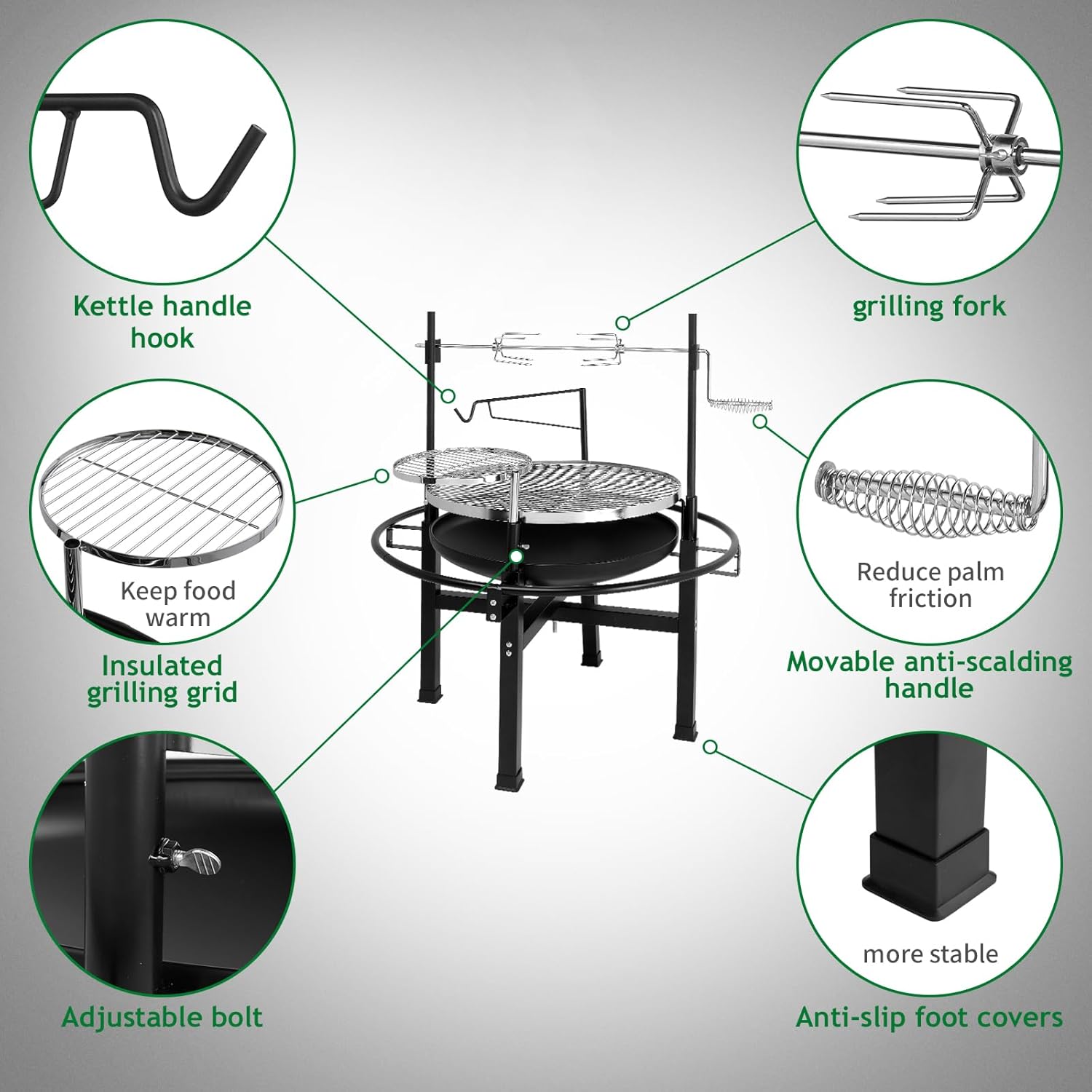 VINGLI 33 Inch Outdoor Fire Pit with 2 Grills, Wood Burning Firepit with Swivel Cooking Grate, Removable Swivel Grill for Backyard Patio Outside Picnic BBQ