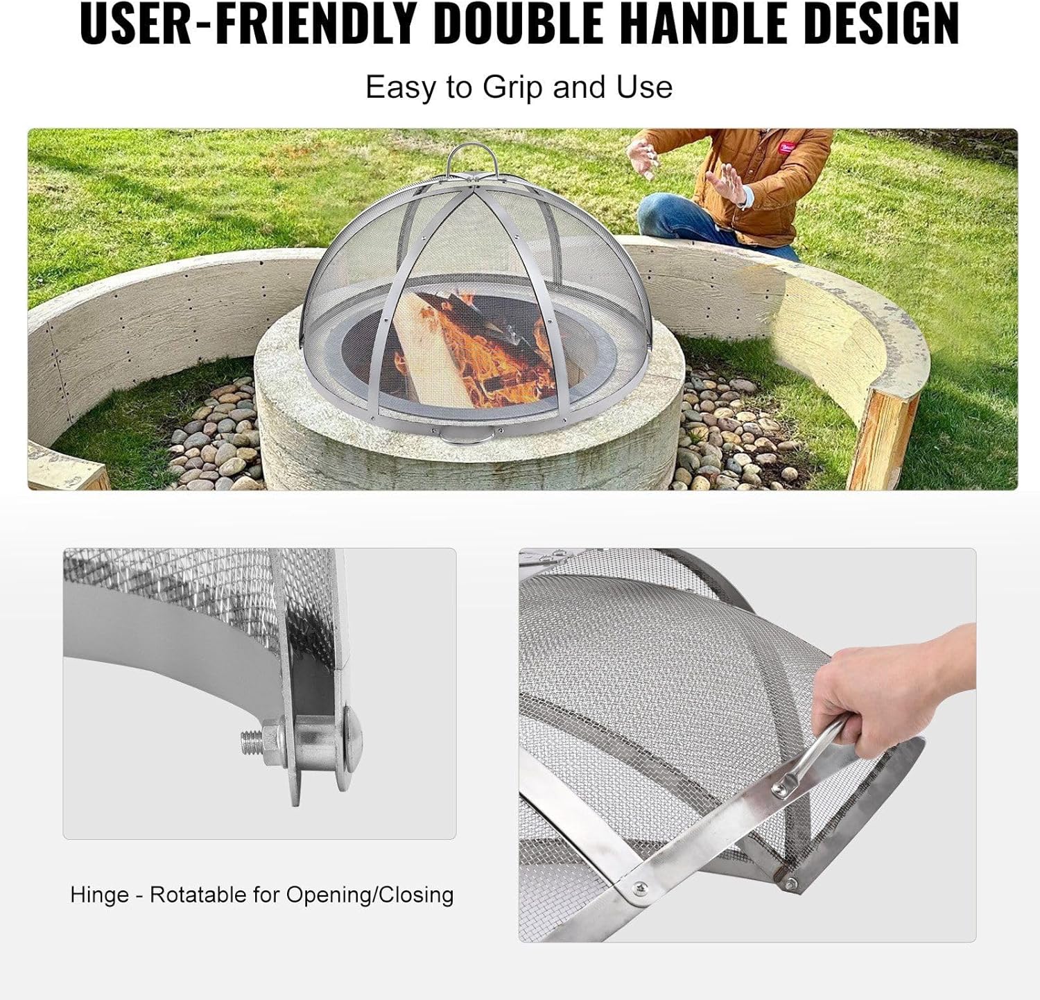 36-Inch Fire Pit Spark Screen Lid,Heavy-Duty Stainless Steel Mesh Cover with Dual Handles,Easy Assembly Round Fire Pit Cover for Outdoor Patio and Backyard