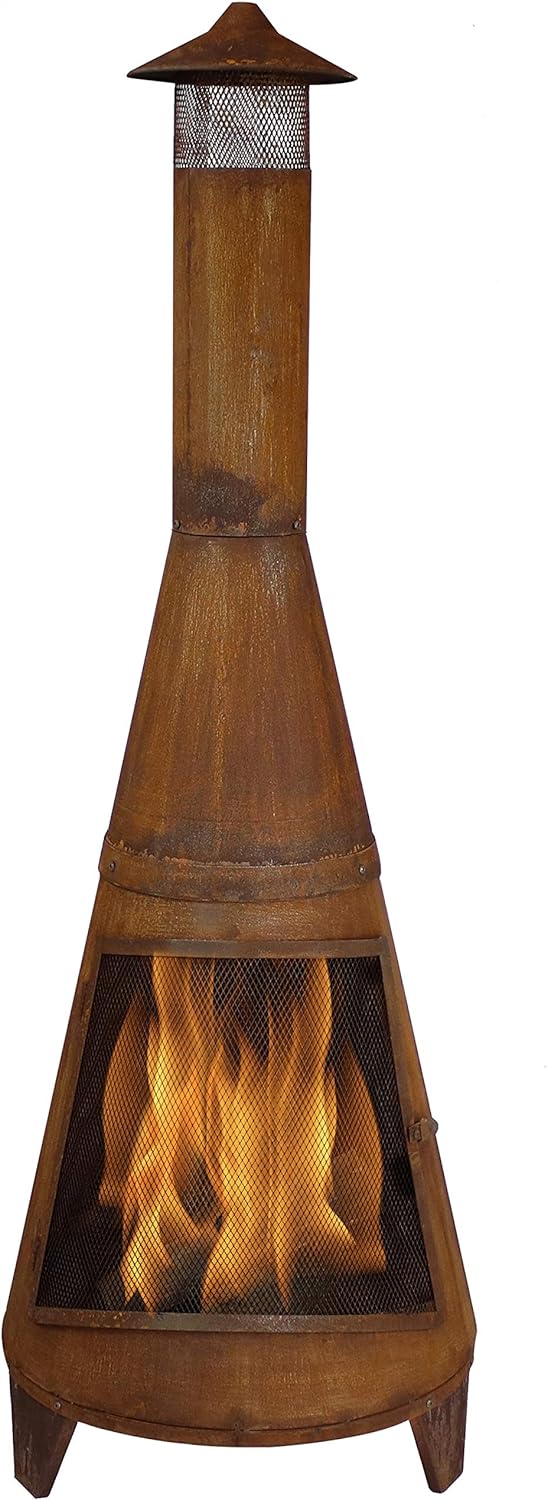 Sunnydaze 70-Inch Rustic Chiminea Outdoor Fireplace - Outdoor Wood-Burning Chiminea Fire Pit - Chimney Fire Pit