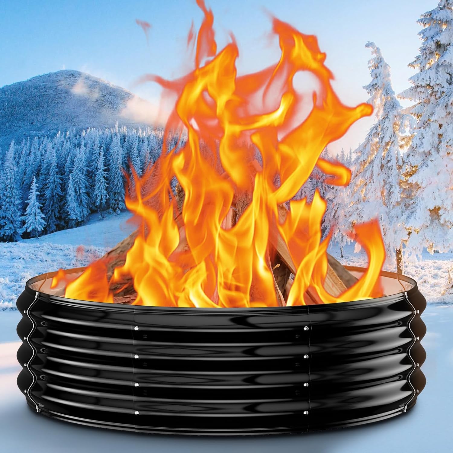 60IN Heavy Duty Fire Pit Ring for Outside - Large Wood Burning Fire Pits&Outdoor Fireplace,High Heat Resistant,12''Raised,Galvanized Steel Bonfire Pit Portable for Camping,Backyard,Patio