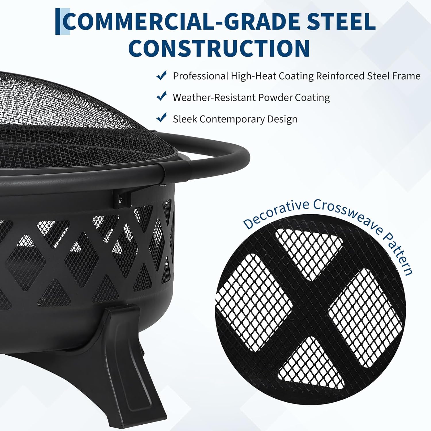 36 Inch Large Outdoor Wood Burning Fire Pit with Lid and Poker, Heavy Duty Round Steel Firepit for Patio, Backyard, BBQ, Picnic, Party, Outdoor Heating