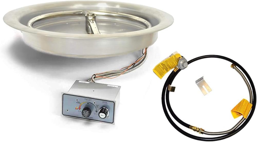 HPC Fire UL Listed Push Button Flame Sensing Gas Fire Pit Kit for Small Tanks, 13-Inch Bowl Pan (FPPK13-FLEX-LP-ST), Propane
