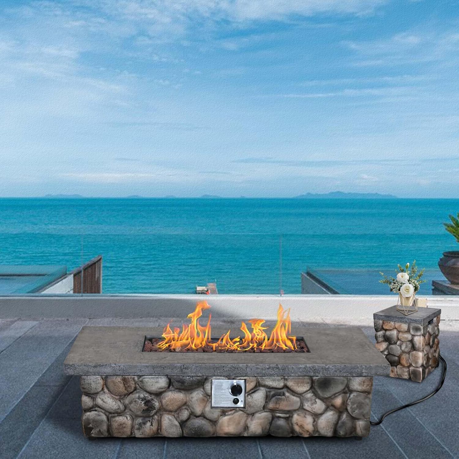 Afterglow Firepits All Terrafab External Gas Tank for Outdoor Use Rectangular 50000 Btu, for Outside Patio Backyard Garden, Gray