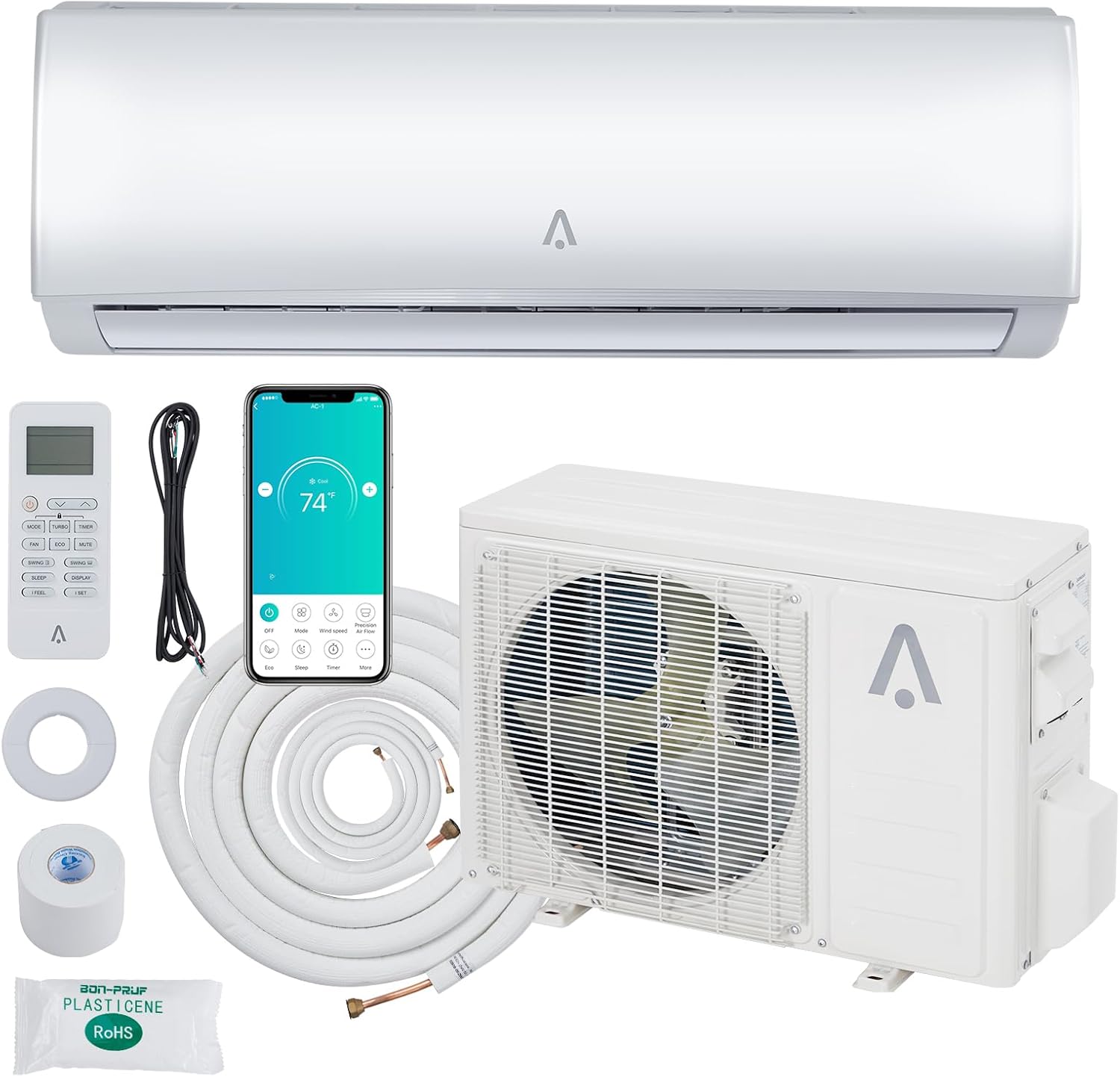 Acekool 24,000 BTU Mini Split Air Conditioner & Heater, 21 SEER2, R454B Inverter Ductless Split AC Unit with Pre-Charged Condenser & Installation Kit, Covers up to 1500 Sq. Ft., WiFi Control, 208/230V