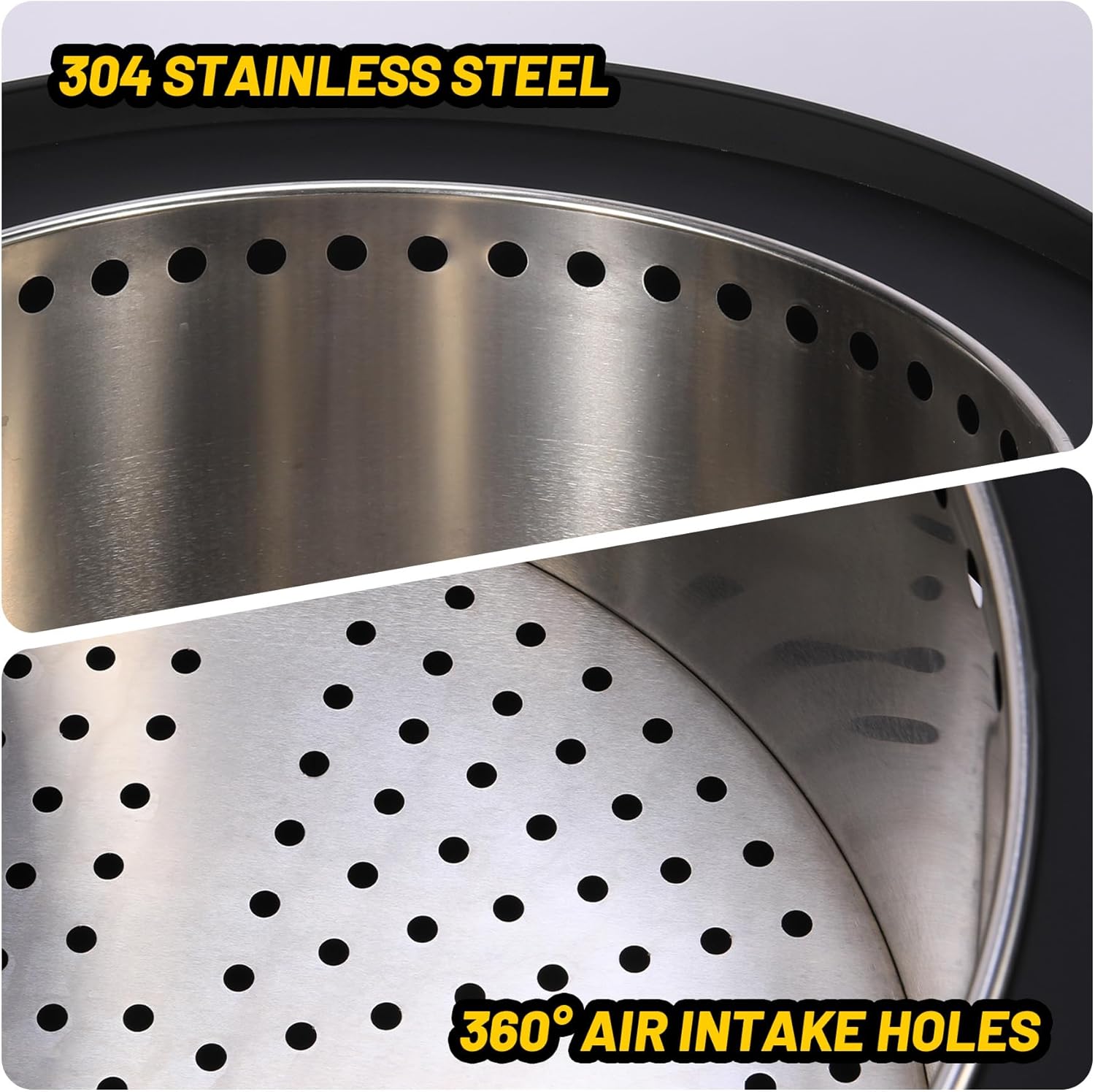 30 inch Smokeless Fire Pit Outdoor - Outside Wood Burning with 360° Airflow, Removable Ash Pan & Bamboo Lid Rainproof Cloth - Low Smoke Backyard Fire Pit for Patio, Camping, Bonfire