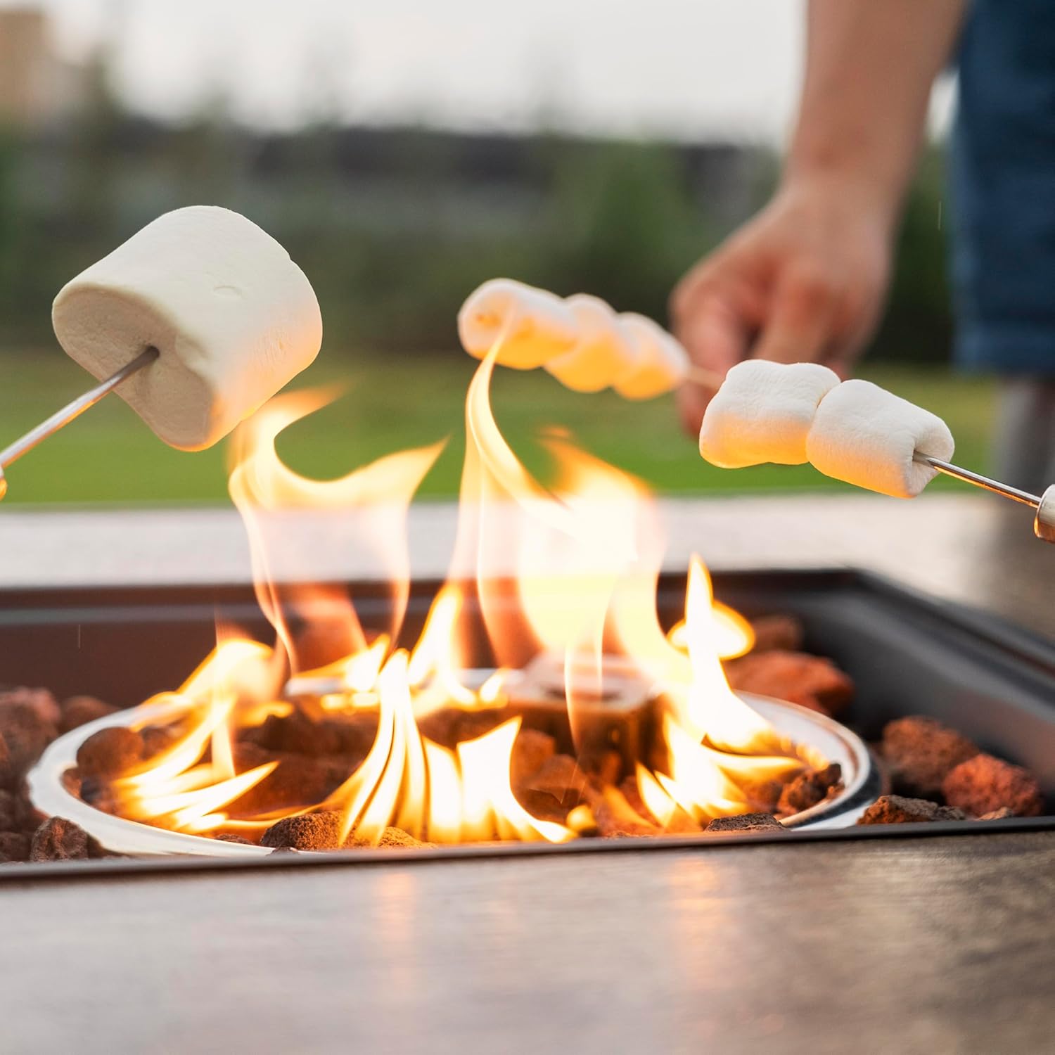 Nuu Garden 30 Inch Outdoor Propane Fire Pit Table, 50,000 BTU Square Gas Fire Table with Ceramic Tabletop, Lid, Cover and Lava Rock for Patio Outside Garden Backyard Party, Brown