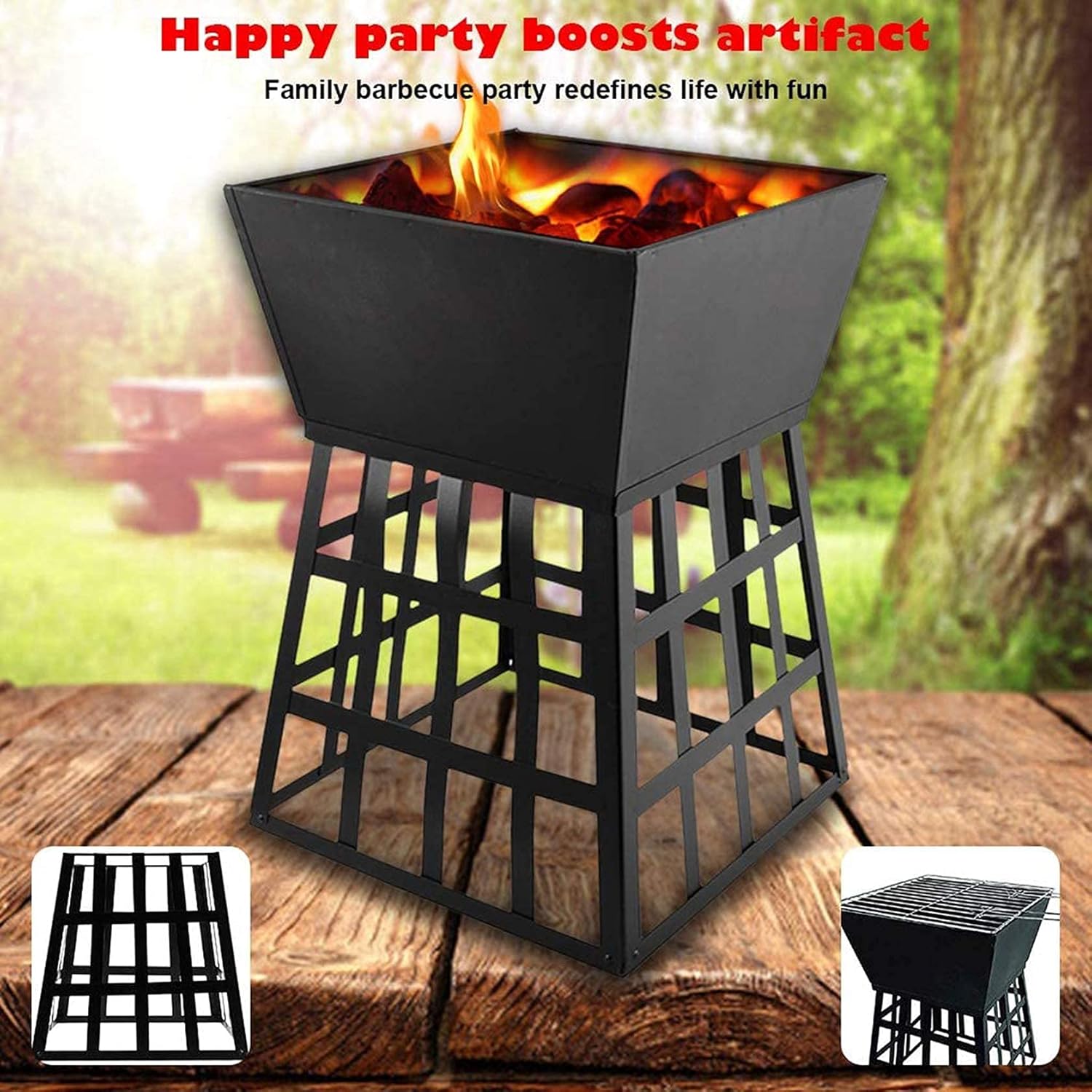 Fire Pit Outdoor Metal Firepit Square Charcoal Grill Burning Outdoor Party Fire Pit