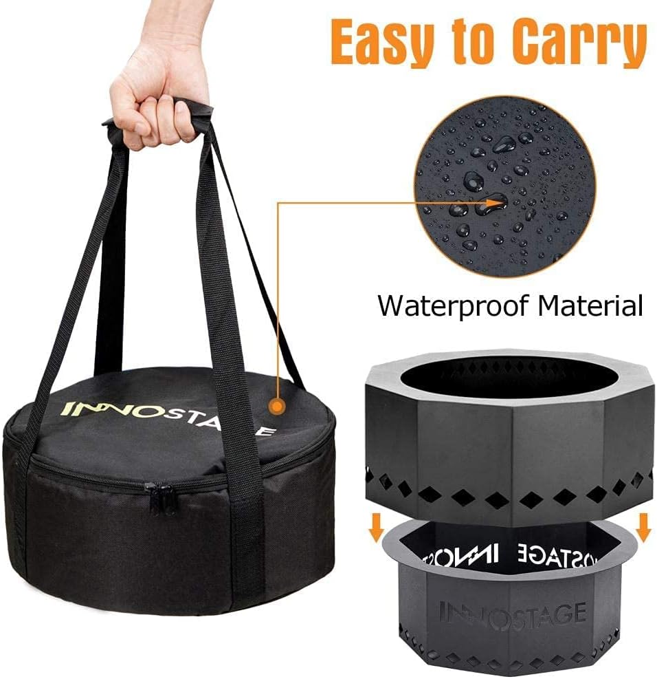 Patented Smokeless Fire Bowl Pit and Waxed Canvas Firewood Log Carrier