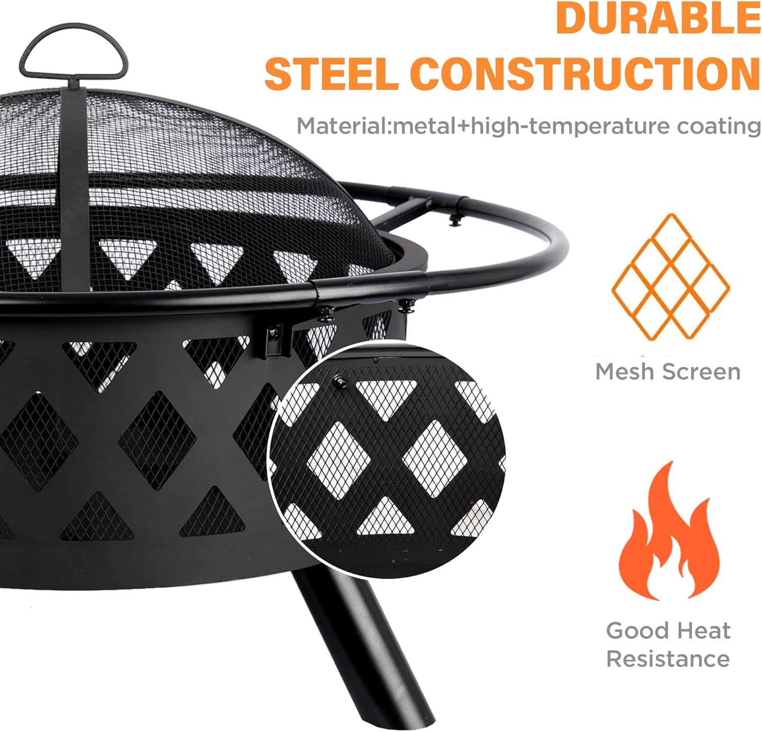 Bestier 30 inch Crossweave Outdoor Fire Pit - Wood Burning Fire Pit for Outside with Spark Screen, Poker and Round Cover