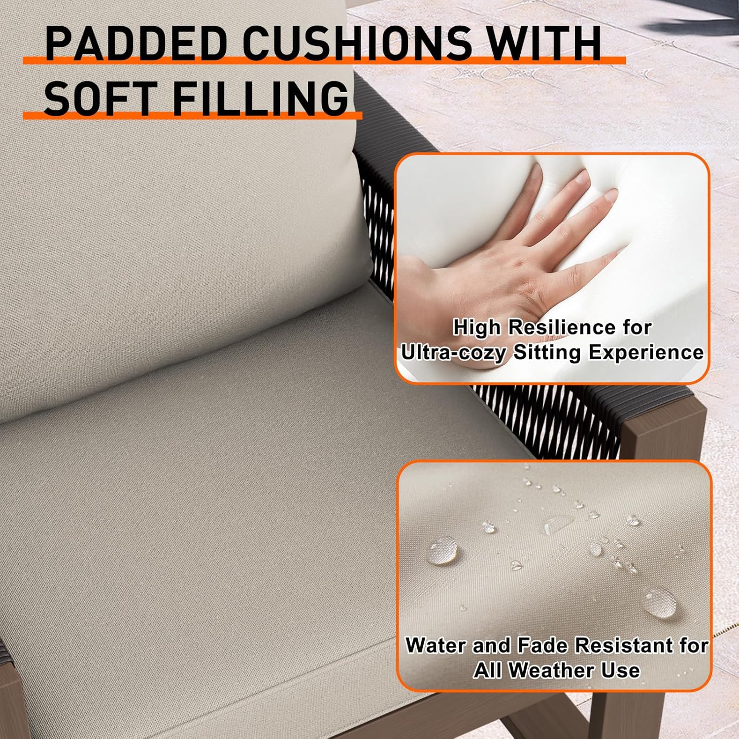 Rustic Hideaway Natural Cedar Wood Outdoor Furniture Set, Wicker Patio Conversation Set for Porch Garden Backyard, Couch, 4 Patio Chairs, Tables, 7 Piece, Brownish/Beige