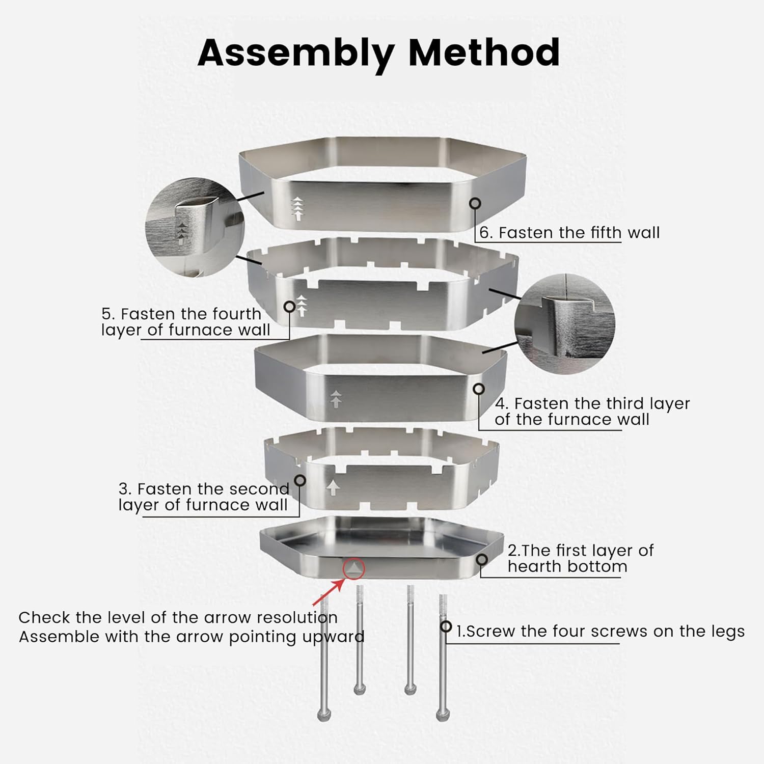 Fire Pit, Halo Fire Place Outdoor Portable Wood Fire Pits Includes A Grill, A Bag, Hexagonal Fireplace for Patio Camping Gift (Stainless Steel Firepit with a Grill, Large)