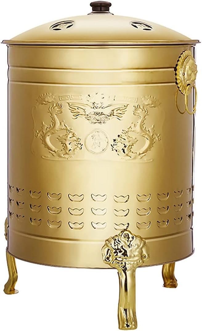 Incinerator Stainless Steel Burn Barrel Incinerator Cage Barrel Fire Pit with Burning Tongs,Incinerator Bin for Garden Paper Leaf Trash Wood Backyard Bonfire (Color : Gold)