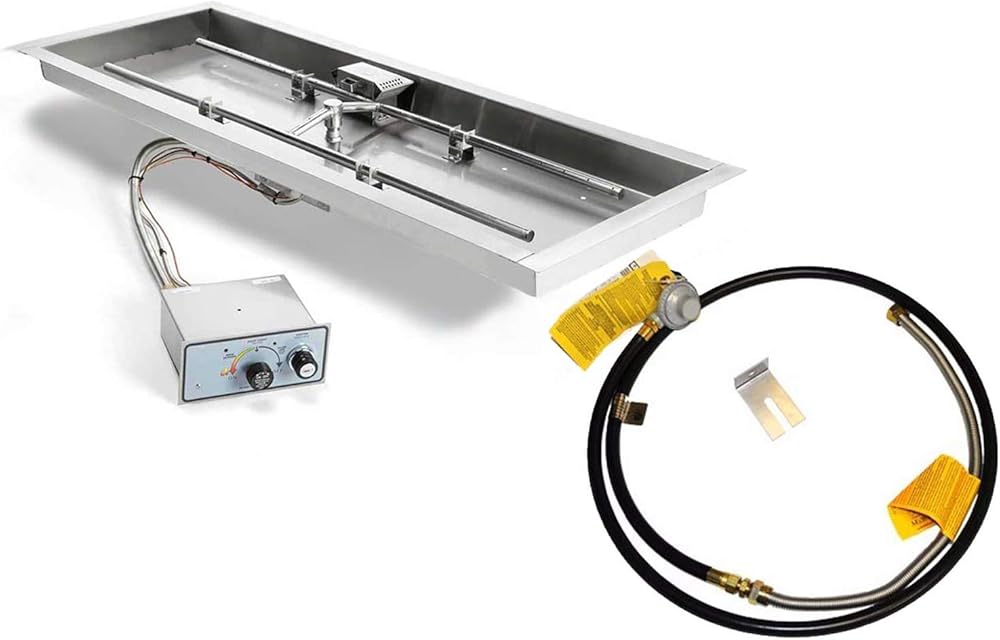 HPC Fire Push Button Flame Sensing Gas Fire Pit Kit, 36x14-Inch Pan 30x8-Inch Burner, Propane for Small Tank (TOR-FPPK36X14-H-FLEX-LP-ST)