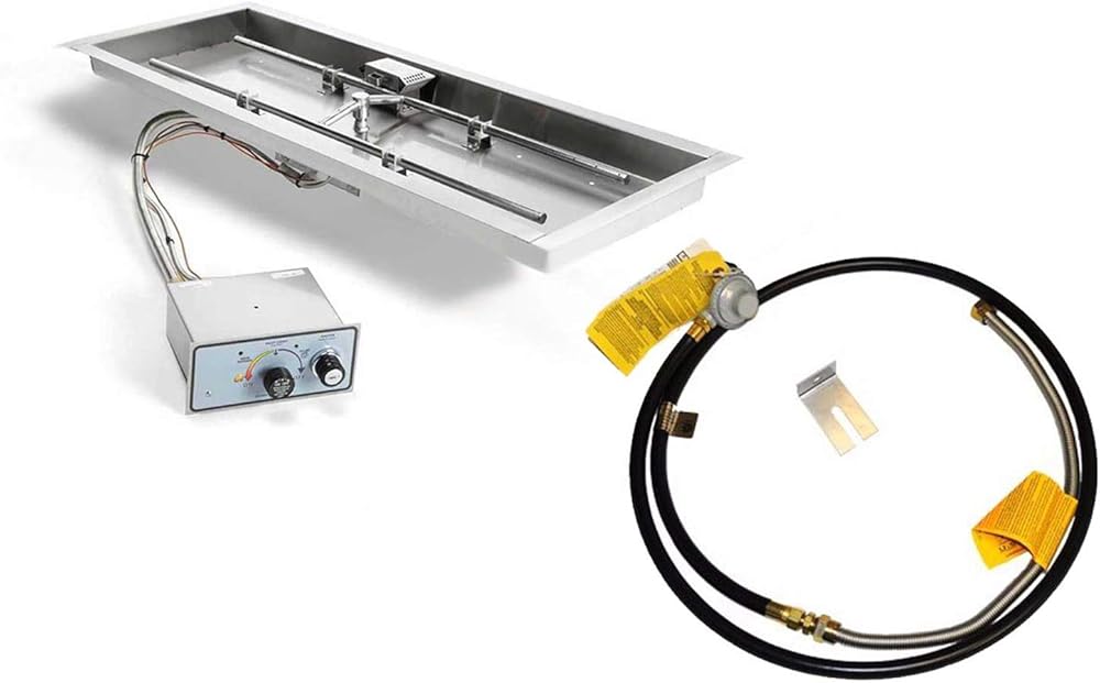 HPC Fire Push Button Flame Sensing Gas Fire Pit Kit, 24x12-Inch Pan 18x6-Inch Burner, Propane for Small Tank (TOR-FPPK24X12-H-FLEX-LP-ST)