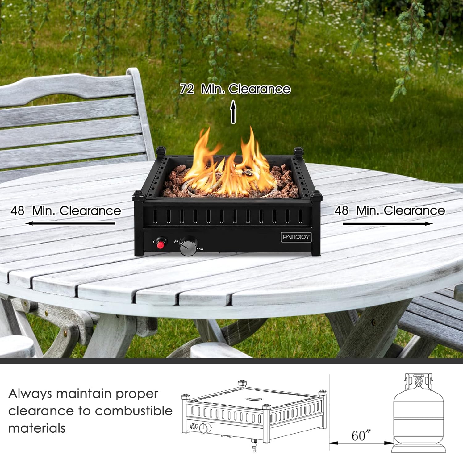 Tangkula Portable Tabletop Propane Fire Pit, Patiojoy 40,000 BTU Table Top Fireplace with Simple Ignition System, Adjustable Flame, Square Propane Firepit Bowl for Outdoors, Fit 2