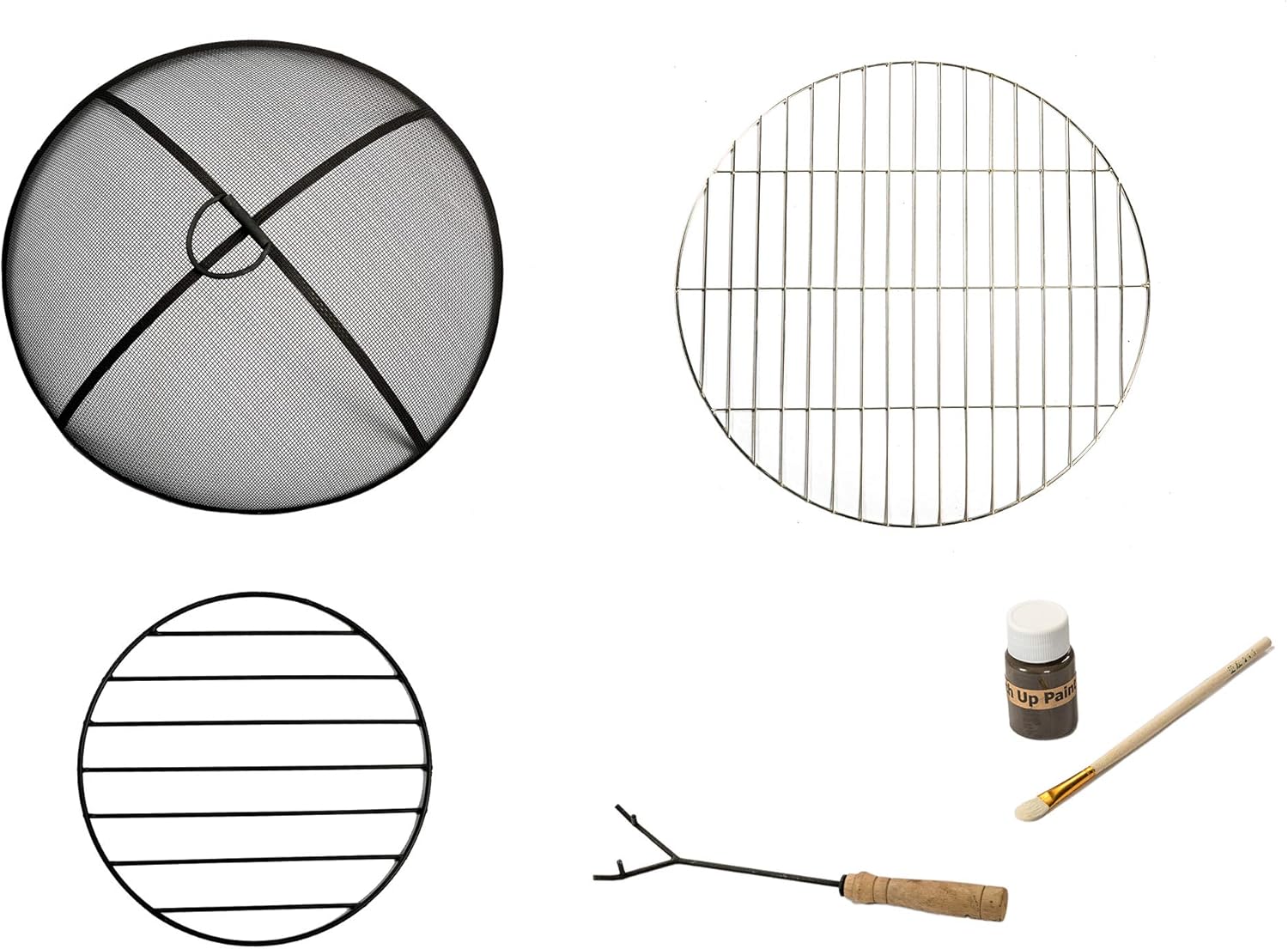 Teamson Home Outdoor 20.07 in. Round Wood-Burning Fire Pit with Faux Concrete Base, Spark Screen, Stainless Steel Grill Grate, Removable Fire Bowl and Poker, Maroon