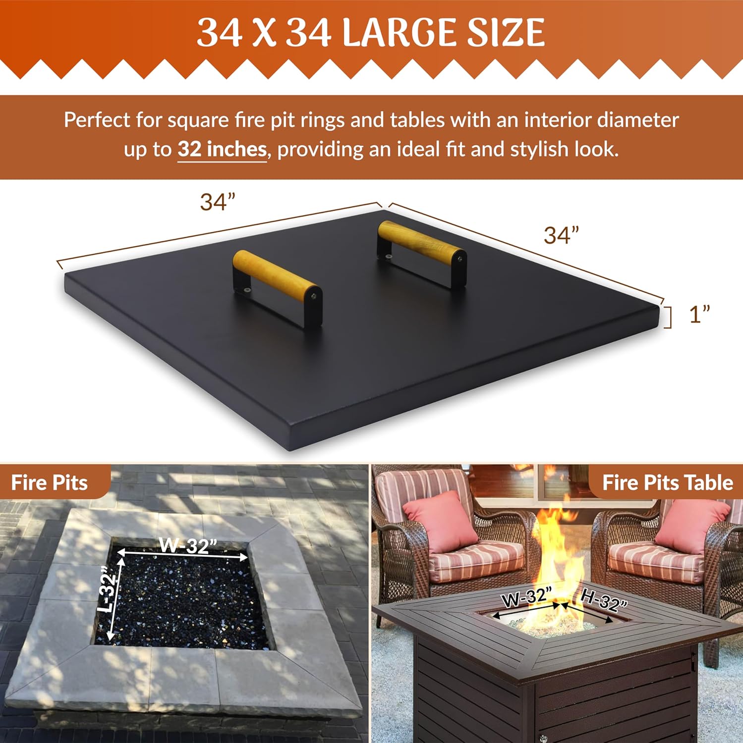 Febtech - 34 inch Square Fire Pit Lid Fit for 32