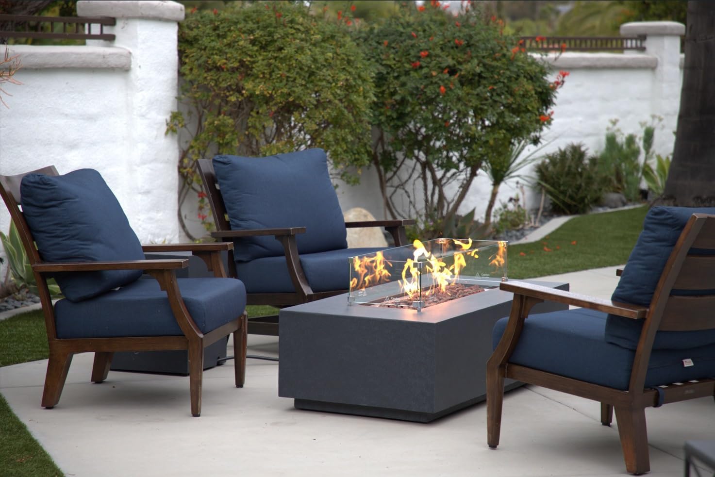 AMS Creations | Chelsea 55 inch Rectangular Wavy Dark Gray Concrete GFRC Natural Gas Fire Table Pit