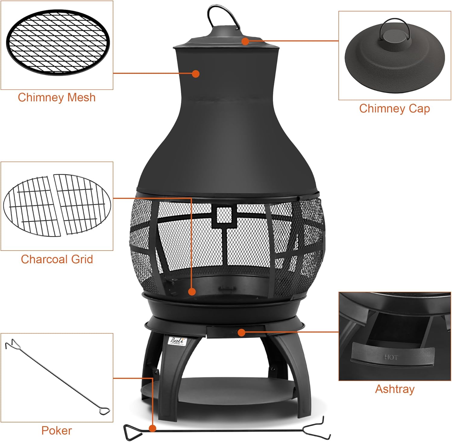 BALI OUTDOORS Fire Pit Wood Burning Chiminea Outside Fireplace Patio Small Firepit, Size 17.7