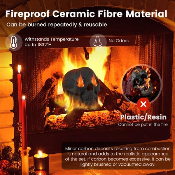 Halloween Fire Pit Skull Decoration – Realistic Ceramic Fireplace Skull with Hollow Eyes & Mouth for Spooky Flames, Haunted House & Outdoor Halloween Decor