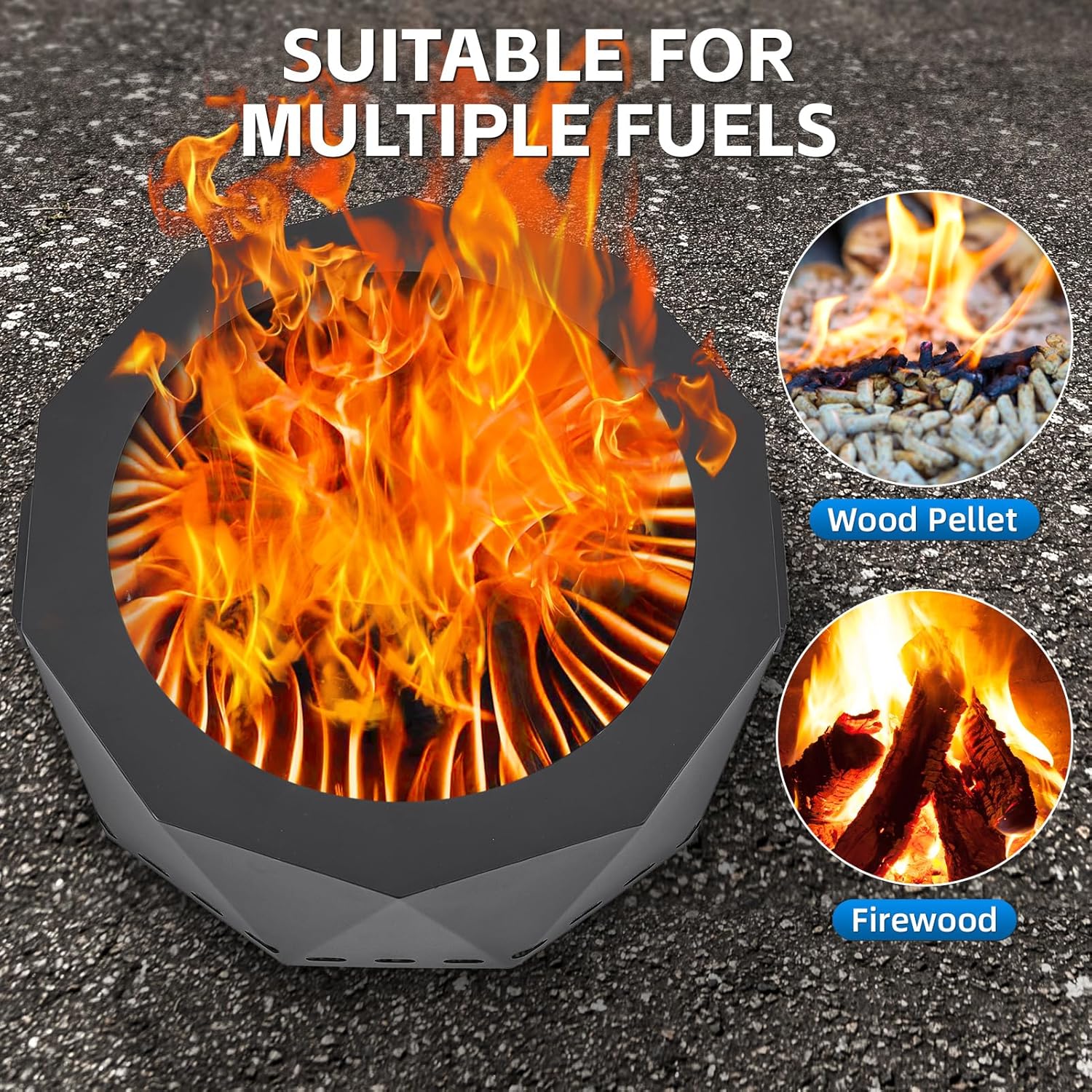 Smokeless Fire Pit Outdoor- 20 Inch Low Smoke Metal Fire Pits & Fireplaces for Outside with Carry Bag, Smokeless Wood Stove for Camping, Patio, Backyard, Garden, Picnic-L