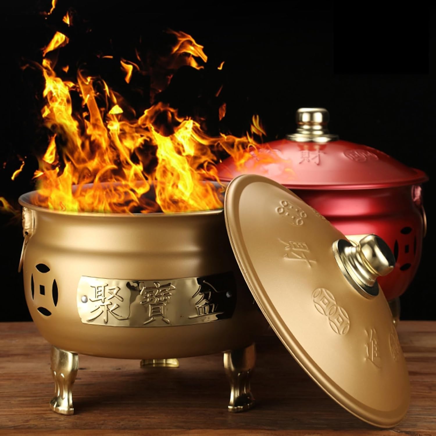 Burn Barrels for Outside for Burning Trash, Metal Barrel with Grid Bracket, Fire Pit for Paper Leaf Courtyard(Gold,Small)