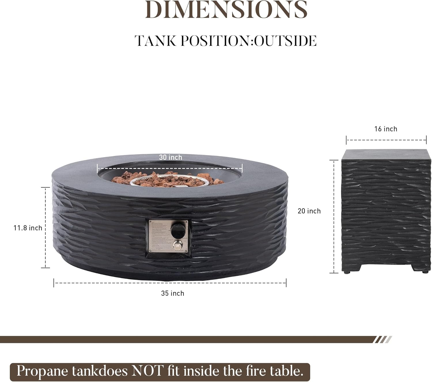Cosiest Propane Fire Pit with Tank Cover for Outside, 35 in Round Gas Fire Pits for Outdoor Patio, Certified, 50000 BTU Concrete Rectangle Base with Rain Cover, Free Lava Rocks