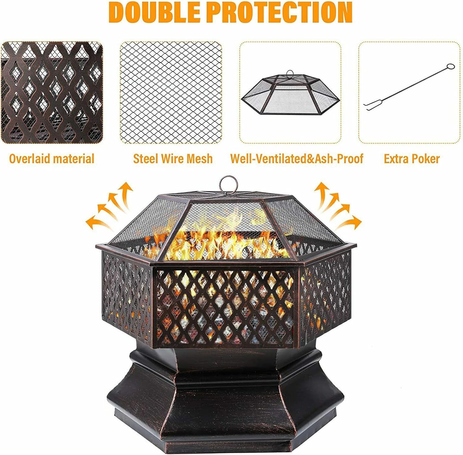 Outdoor Fire Mesh Cover Steel Fire Pit BBQ Fire Pit Outdoor Smoking BBQ Mesh Camping Wood Burning Stove Outdoor BBQ Stove