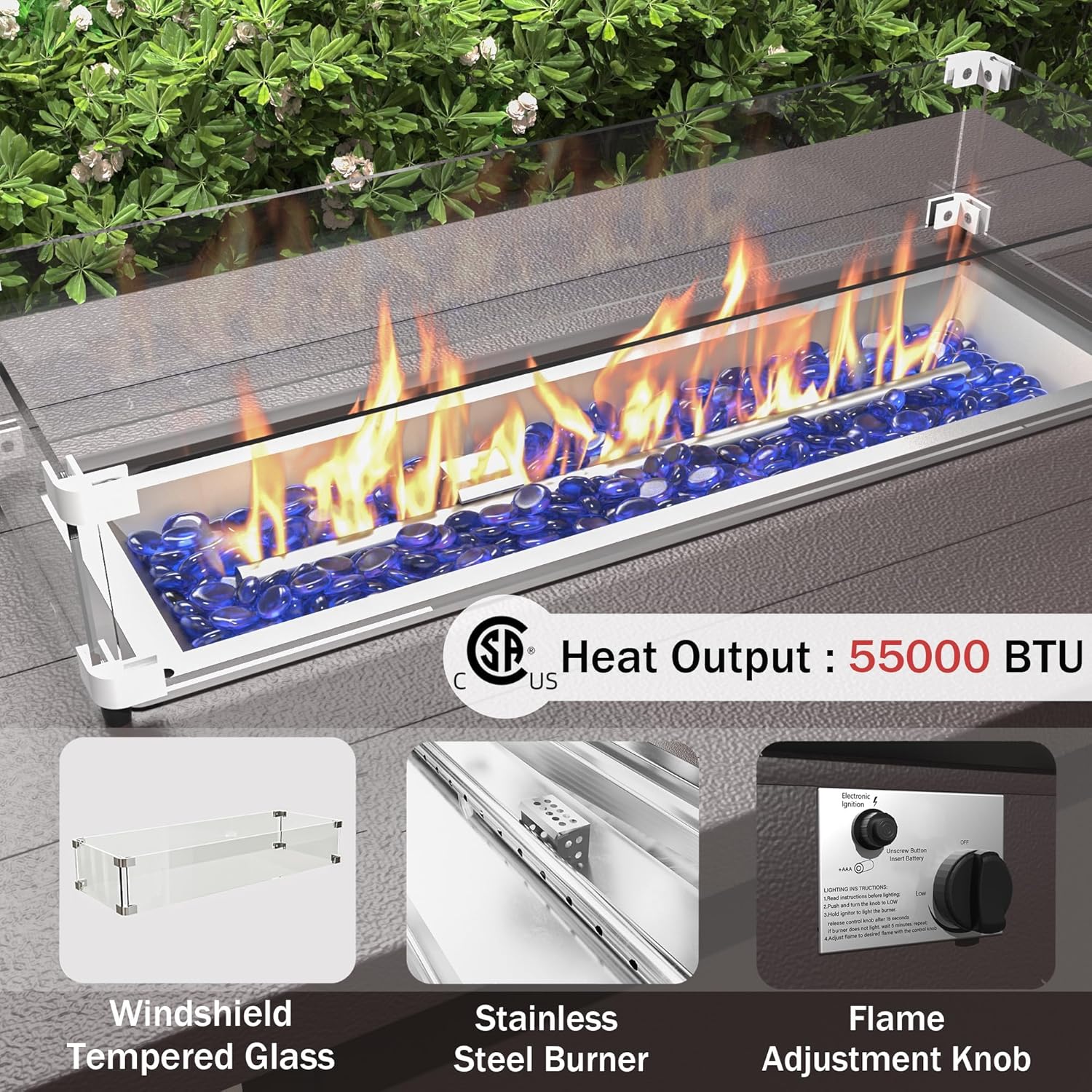 ALAULM Aluminum Patio Furniture Set with Propane Fire Pit Table 8-seat Metal Outdoor Furniture w/Fire Pit Patio Conversation Set w/5.1