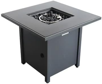 25'' H x 30'' W Steel Outdoor Fire Pit Table with Lid – 40,000 BTU, Push-Button Ignition, Propane & Natural Gas Compatible