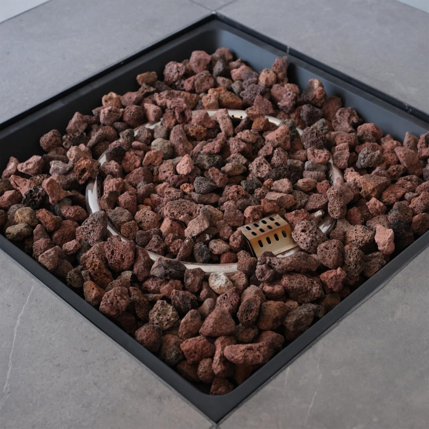 Outdoor Propane Fire Pit Table, Square Stonecrest Gas Fire Pit for Patio, Concrete 50,000 BTU Propane Fire Table with Lava Rocks, Waterproof Cover, Magnesium Oxide Wood Grain Finish