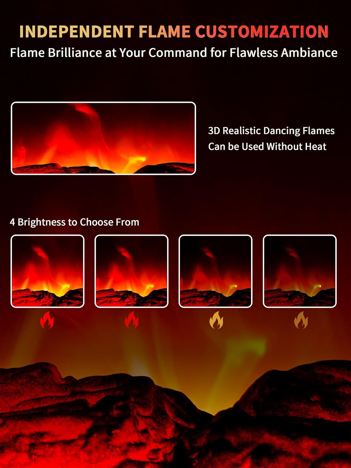 Electric Fireplace Heater 22 in Freestanding Fireplace Stove Infrared Fireplace RealSmart with 3D Flame Effect Remote Control, Timer, Overheating Protection Heater for Indoor Use Black