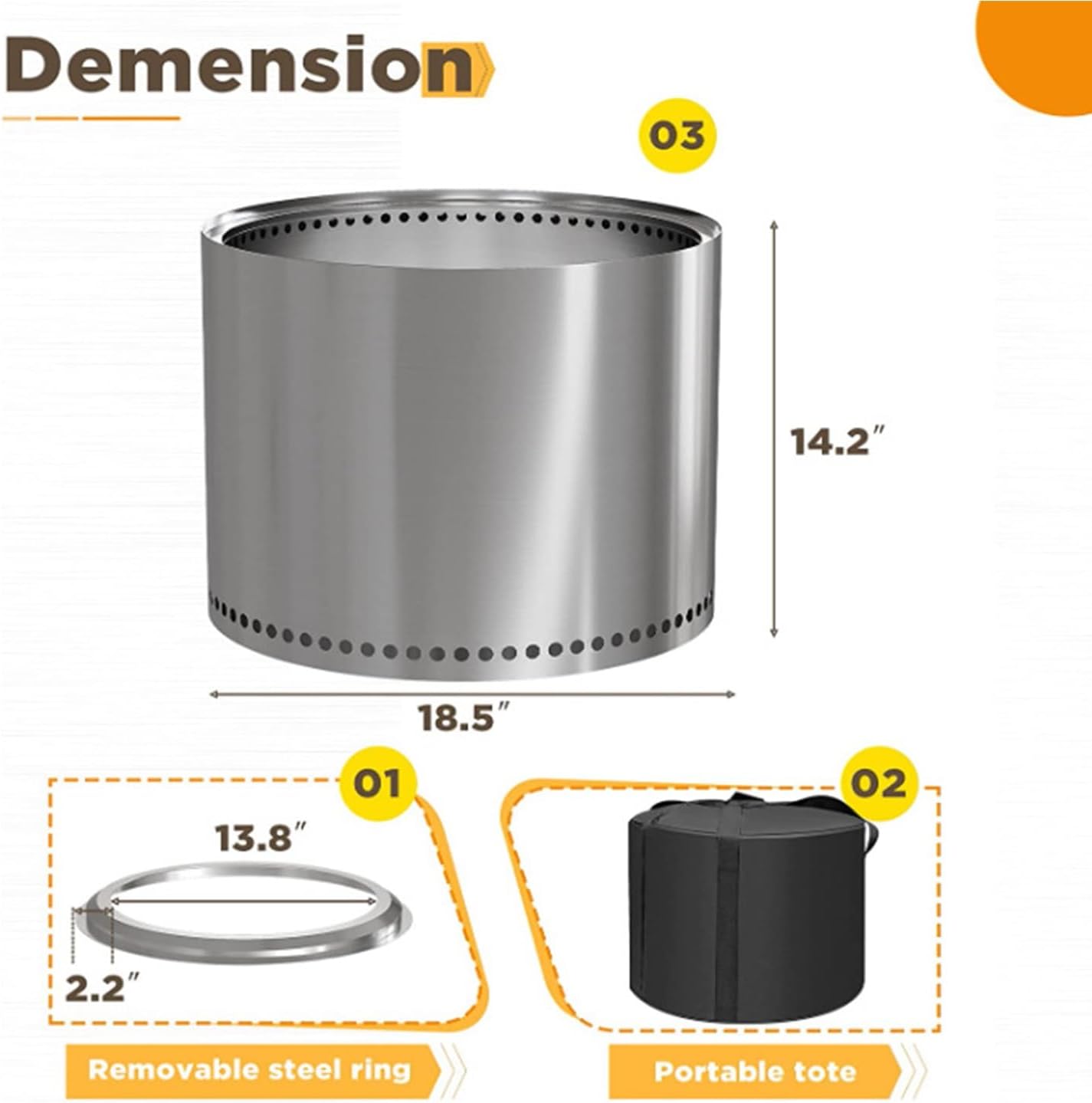 Outdoor camping woodstove, one piece stainless steel fire pit, campfire pit, patio smokeless grill.(All 304 material)