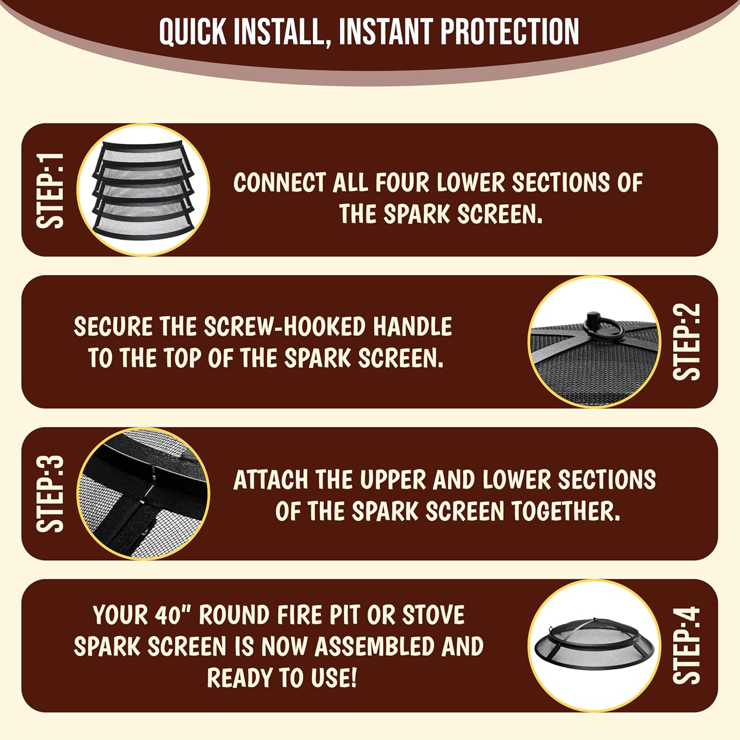 FEBTECH - Fire Pit Screen 40 inch Round Heavy Duty Outdoor FirePit Screen Round with Hook for Easy to Lift Spark Round for FirePit Ring, Firepit Replacement Screen & Fire Pit Insert