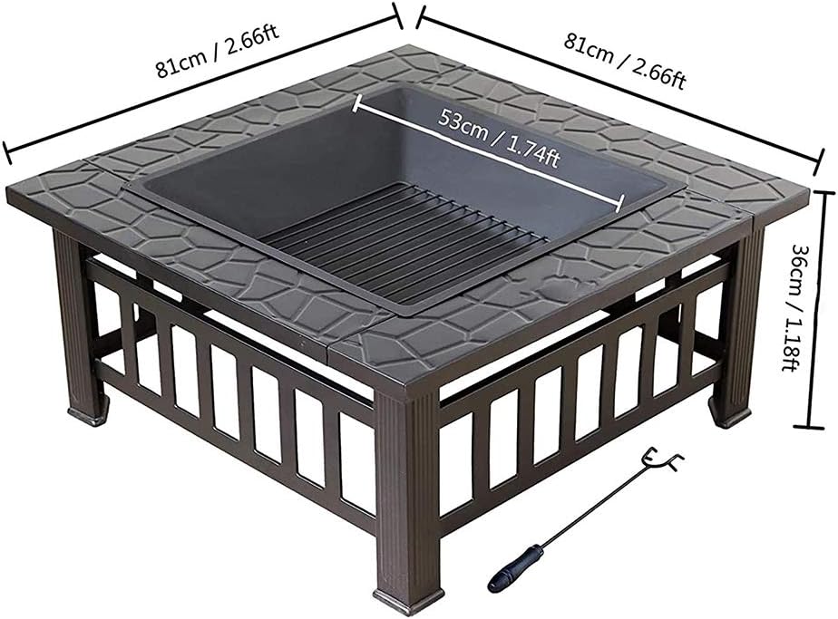 3 In1 Outdoor Fire Pits, 32-Inch Portable BBQ Firebowl, Patio Wood Burning Fire Pit with Fireplace Poker Waterproof Cover