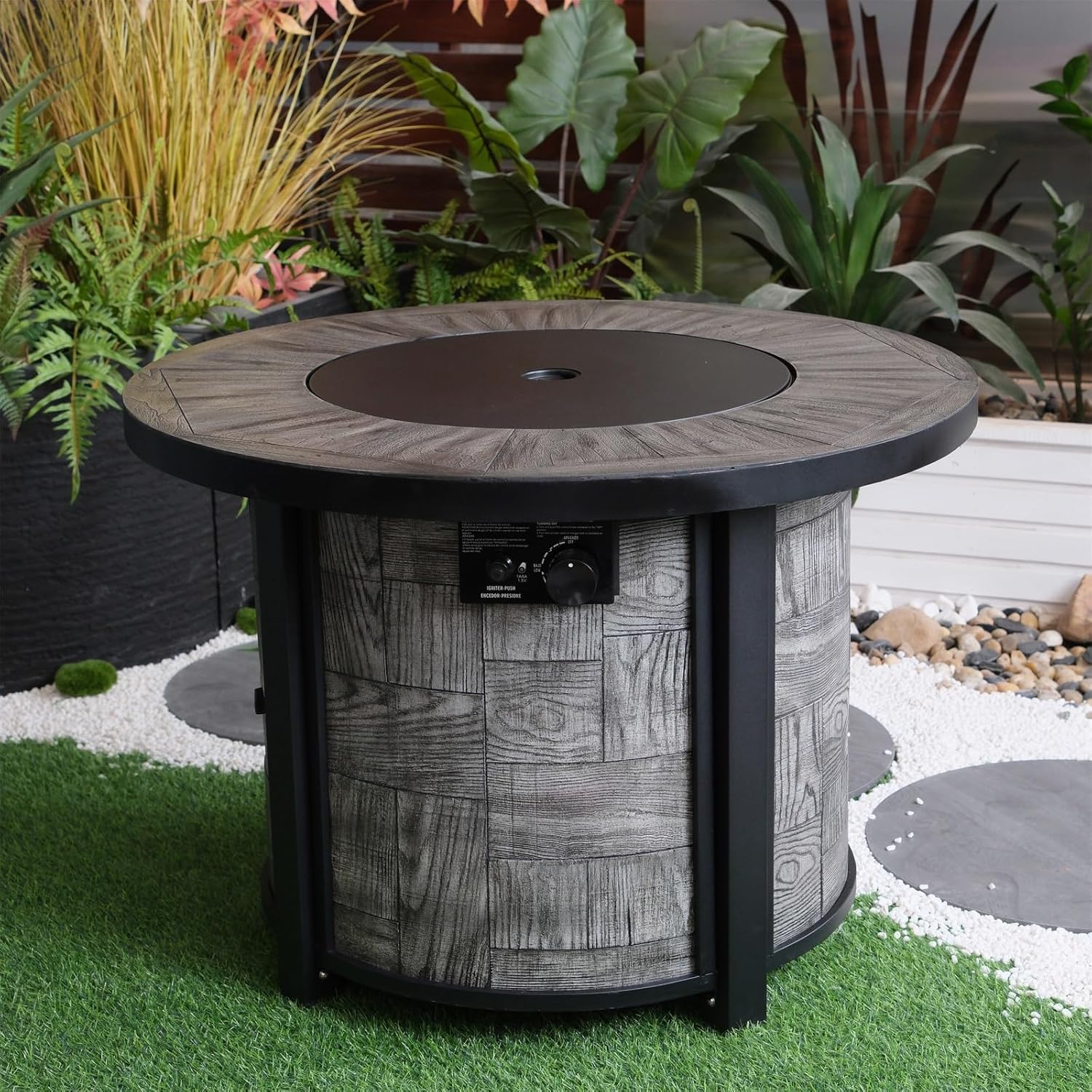 Penau Outdoor Propane Fire Pit, Square Gas Fire Pit Table 50,000 BTU, Concrete Fire Table with Lava Rocks & Waterproof Cover